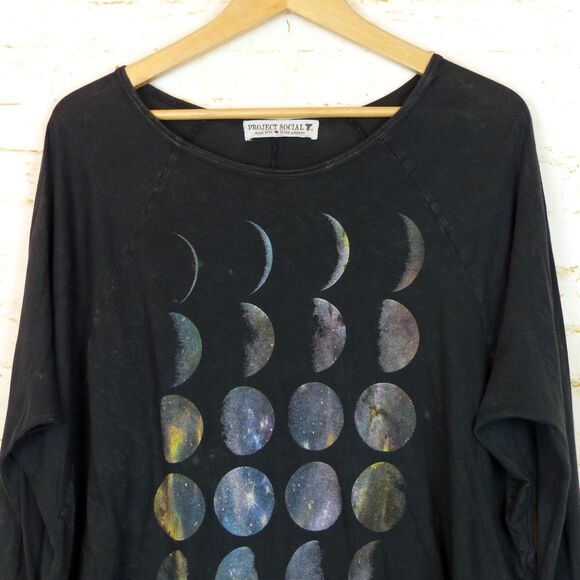 Project Social T Shirt Women S Relax Black Moon Phase Long Sleeve USA Boho Rock - Picture 4 of 11